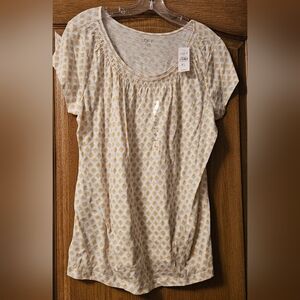 LOFT Cream and Yellow Geometric Blouse